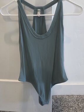 Free People Ribbed Sage Green Racerback Bodysuit